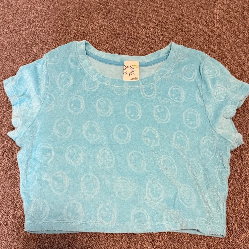 Blue Smiley Face Crop Top and Shorts Set from aerie - Picture 2 of 3
